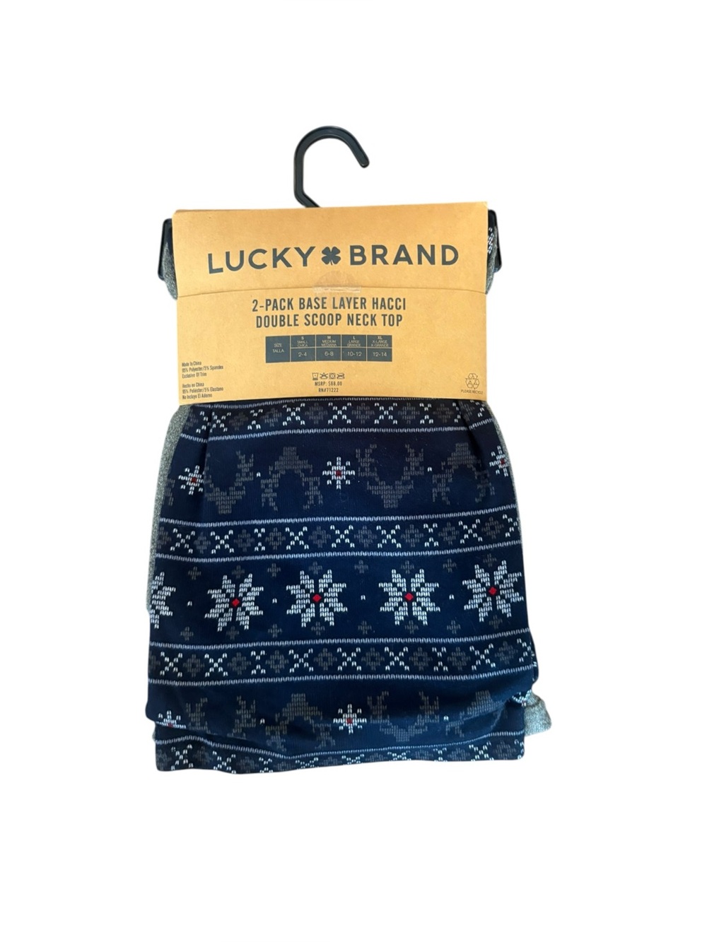 Lucky Brand Base Layer Long Sleeve Tops Gray and Snowflake Print Womens XL NEW